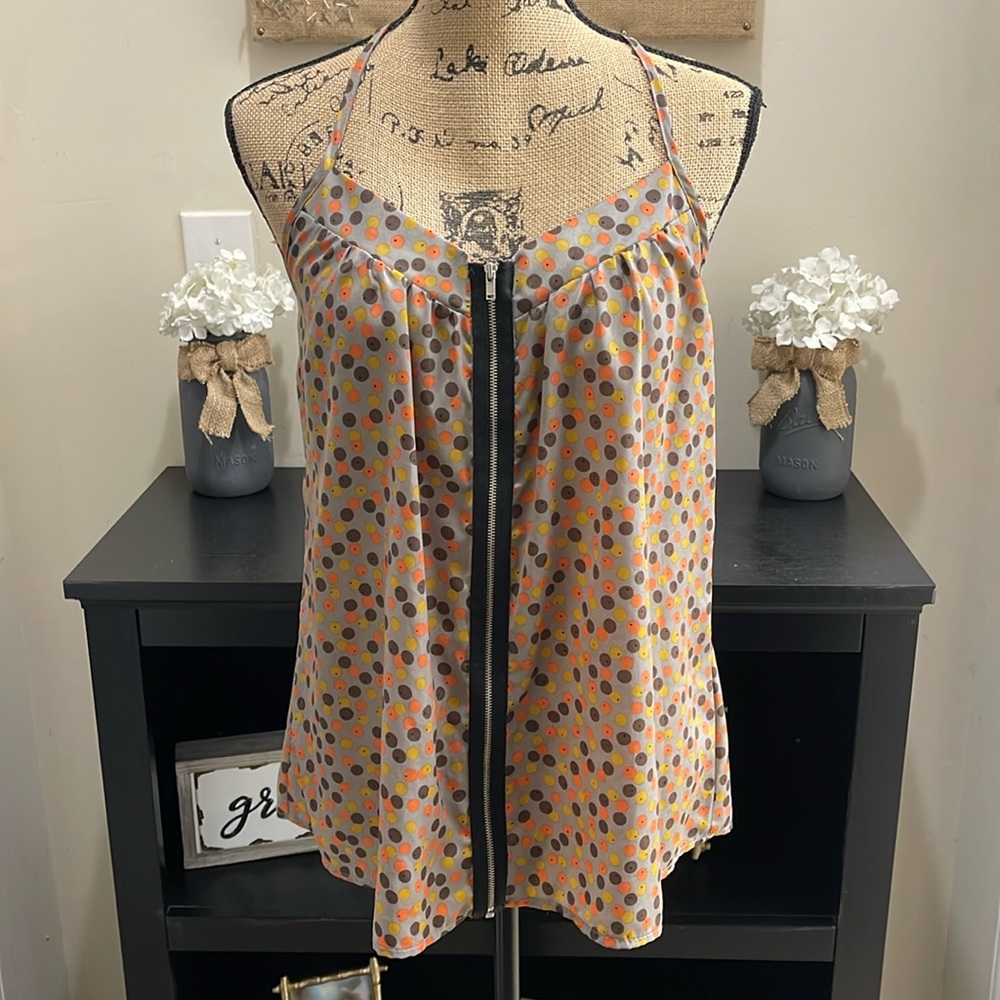 EUC Front Zip Polka Dot Open Back Top